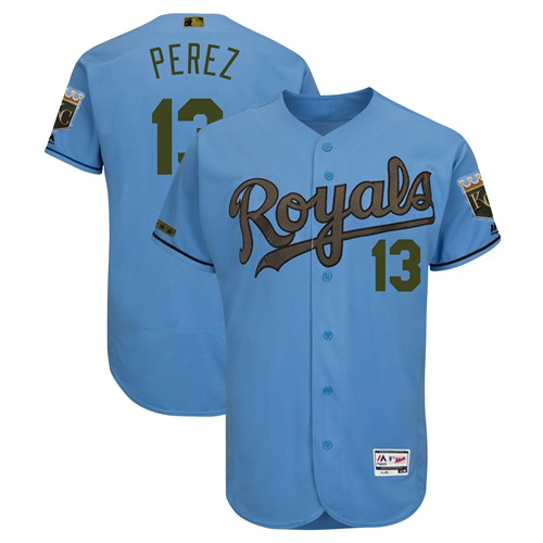 Royals #13 Salvador Perez Light Blue Flexbase Authentic Collection 2018 Memorial Day Stitched MLB Jersey